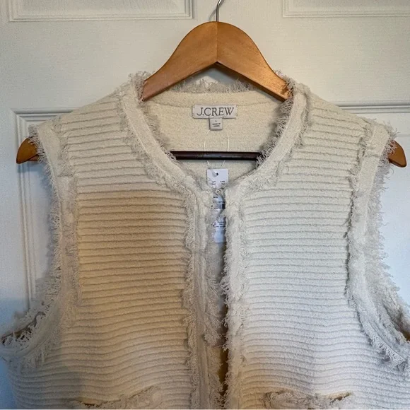 J Crew Textured Boucle Cream Vest Size Large